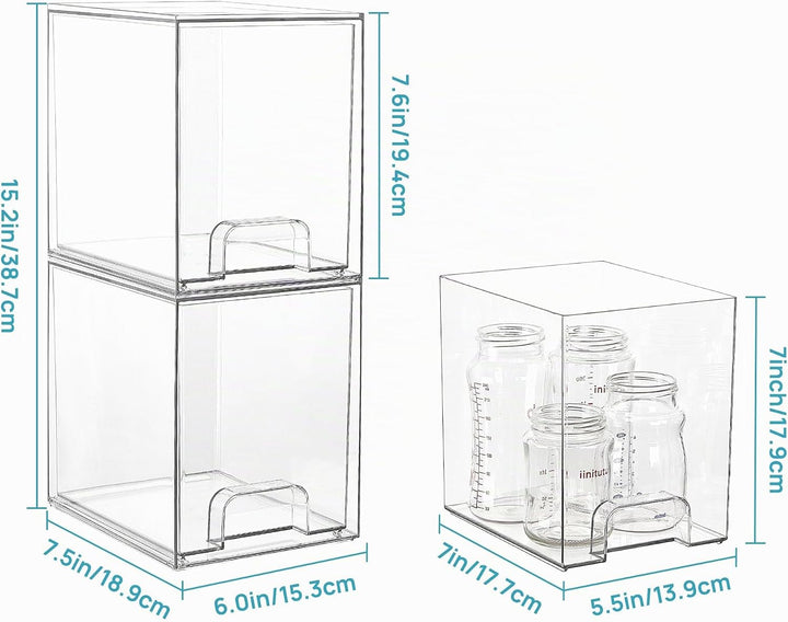 Vtopmart 4 Pack Stackable Storage Drawers, 19 cm hoch, Acrylic Organiser 32 Non-slip Mat, Aufbewahru
