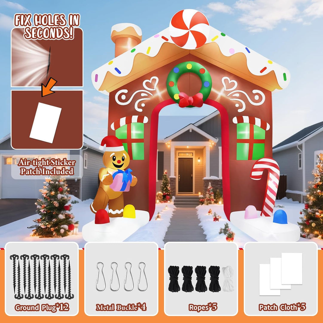 10 Fuss Aufblasbarer Weihnachtsbogen, Kalolary Aufblasbarer Weihnachtsbogen mit Lebkuchenmann und Ge