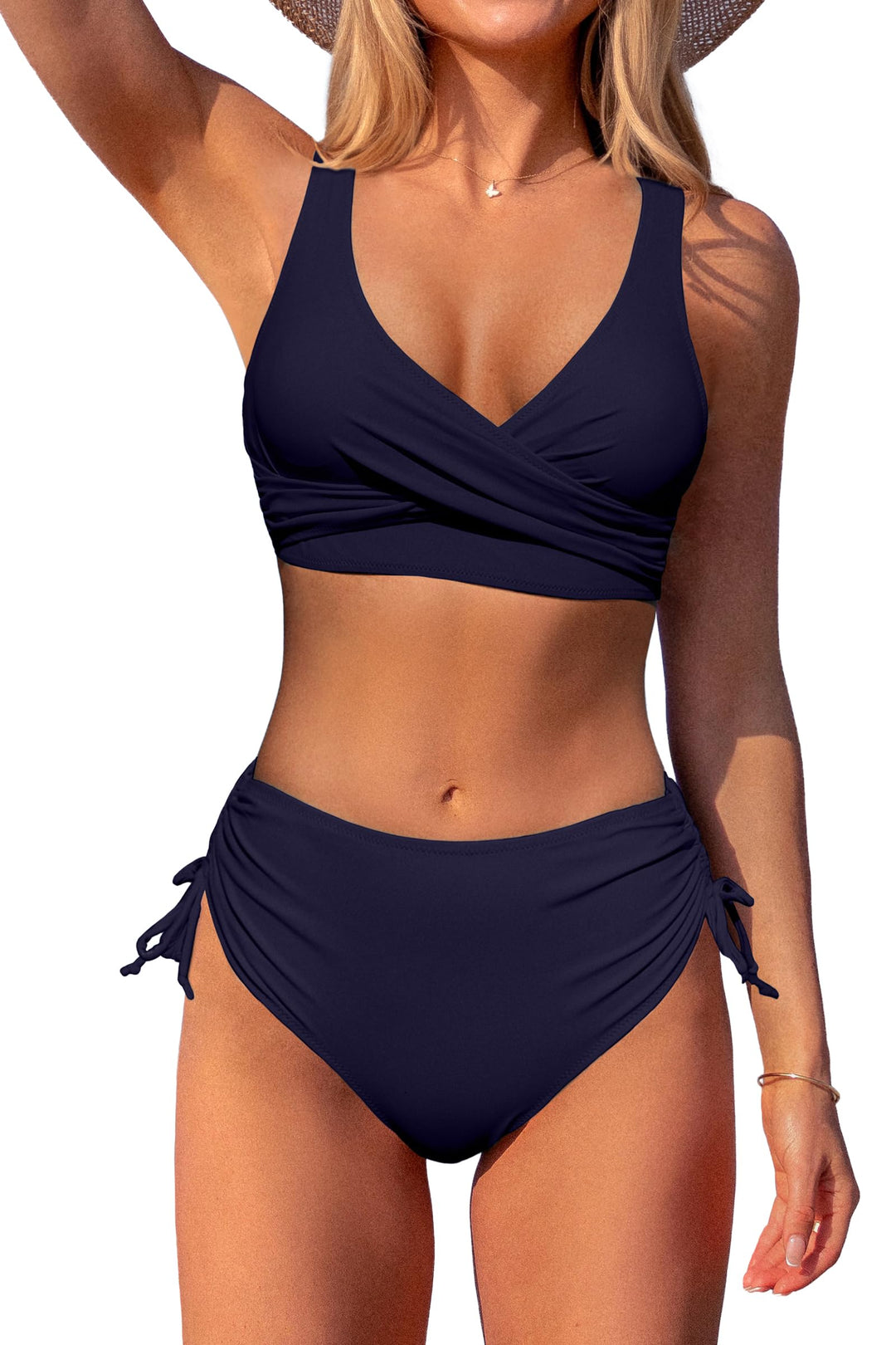 Beachsissi Damen Cross Back Badeanzüge Leopard Twist Front Bademode Kordelzug Side Bikini Sets S Mit