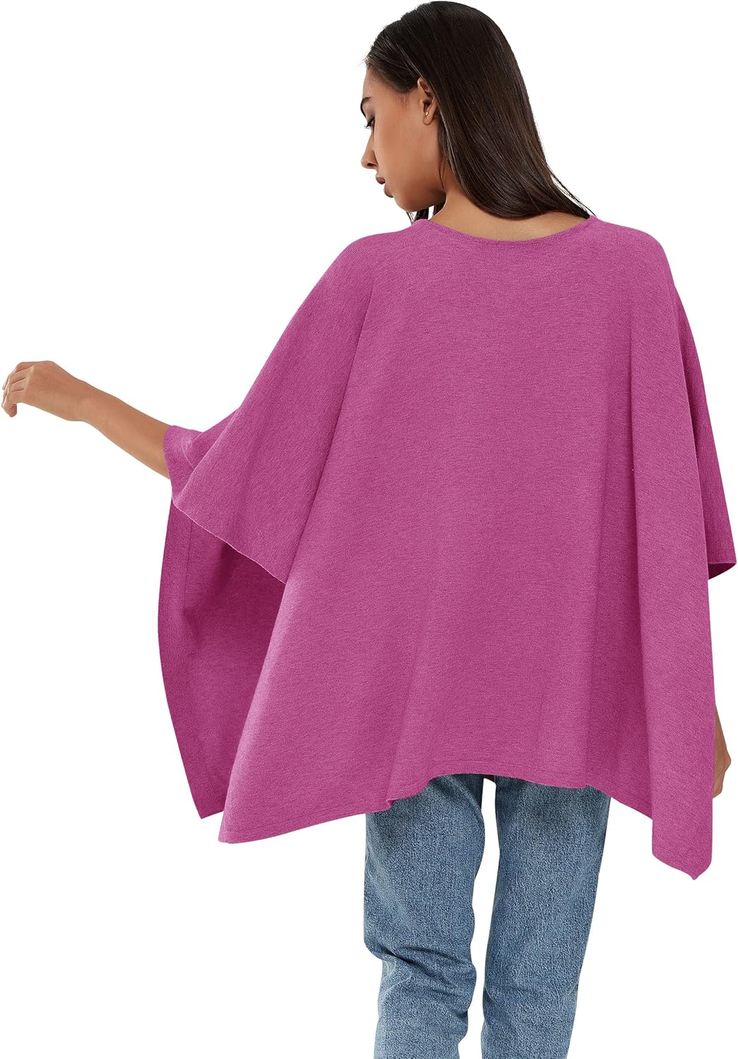 PULI Damen Pullover Poncho Elegant Viskose Strick Locker sitzend Poncho Schal Einheitsgrösse Hotpink