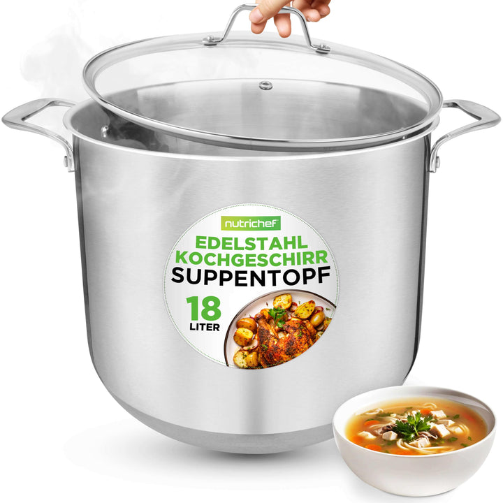 NutriChef NCSP20 Edelstahl-Suppentopf – 18/8 lebensmittelechter Edelstahl, strapazierfähig, Induktio