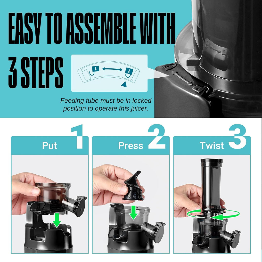 Ventray Ginnie Entsafter - Slow Juicer mit 60 U/min Niedriger Geschwindigkeit, Entsafter Gemüse und