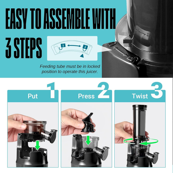 Ventray Ginnie Entsafter - Slow Juicer mit 60 U/min Niedriger Geschwindigkeit, Entsafter Gemüse und