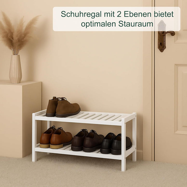 Relaxdays Schuhregal, HxBxT: 33 x 70 x 26 cm, Bambus, 2 Ebenen, für 6 Paar Schuhe, Schuhständer mit
