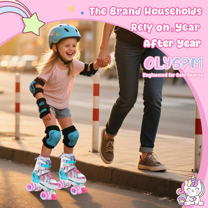 OLYSPM Rollschuhe Kinder Rollschuhe Verstellbar Rollschuhe Damen,LED Rollschuhe und 4 Grössen verste