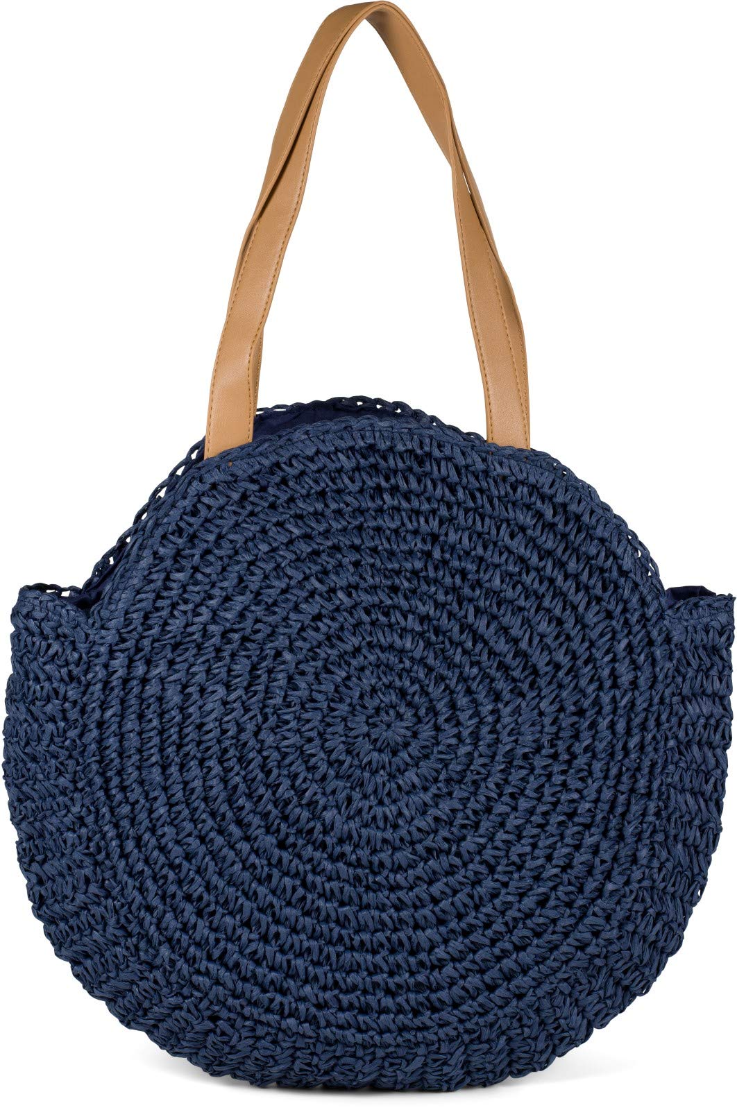 styleBREAKER runde Korbflecht Schultertasche, Strandtasche mit langen Henkeln, Flechttasche, Tasche