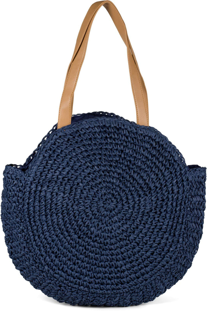 styleBREAKER runde Korbflecht Schultertasche, Strandtasche mit langen Henkeln, Flechttasche, Tasche