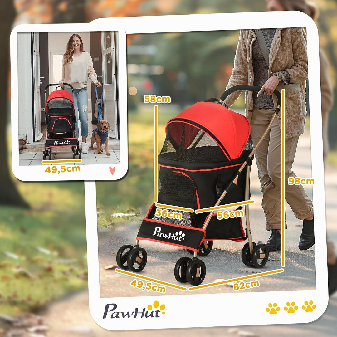 PawHut Hundewagen 2 in 1 Hundebuggy Faltbar klappbar Katzenwagen bis 10kg mit Aufbewahrungskorb, Kis