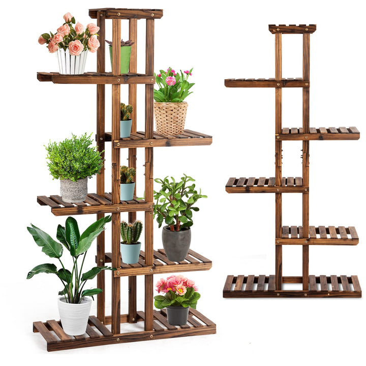 Homasis Pflanzenregal im Freien aus Holz, vertikaler Blumentopfhalter mit 6 Ebenen, multifunktionale