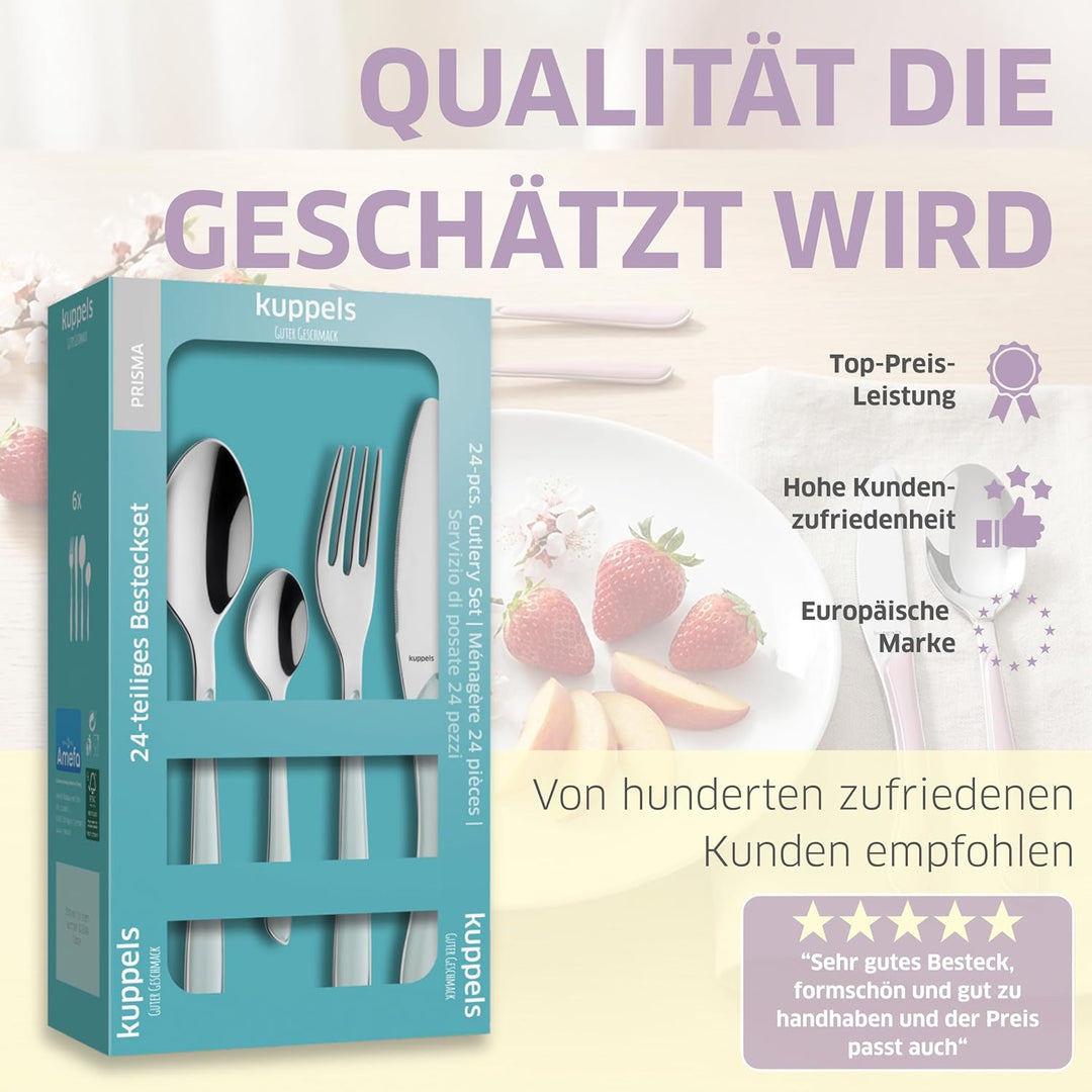 Kuppels Prisma Besteck Set für 6 Personen aus Edelstahl poliert | Besteckset 24-teilig | Hochwertige