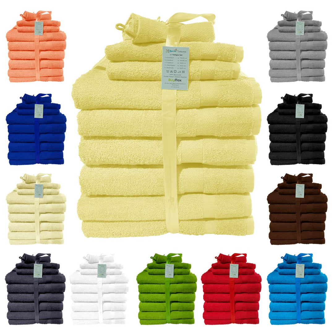 Handtuch-Set 10 TLG. 2X Badetücher 2X Gästetücher 2X Waschhandschuhe 2X Duschtücher 2X Badematten 10