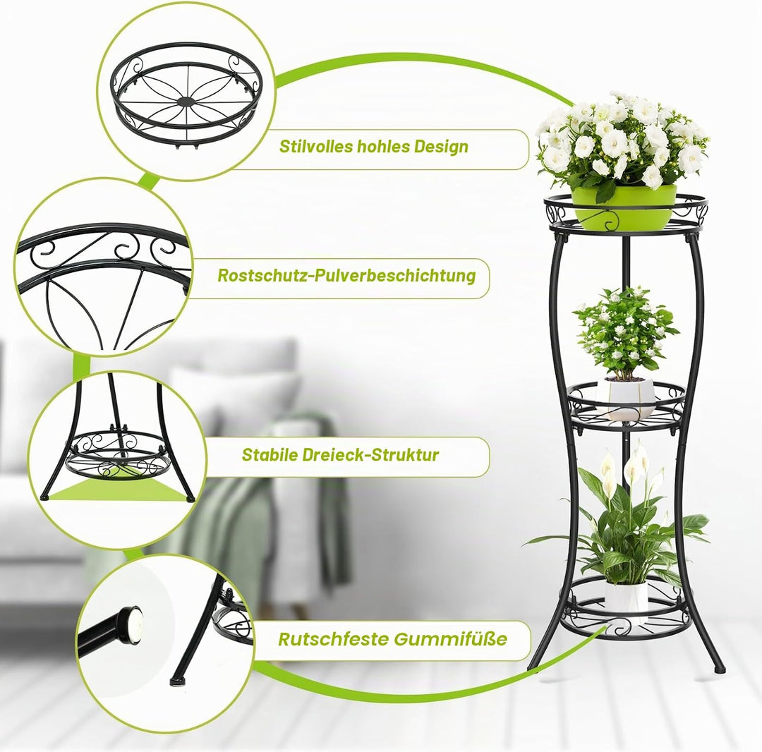 JC-Houser 3 Tier Blumenständer Pflanzenregal, 88 cm Pflanzenständer Metall Blumenregal, Modern Blume