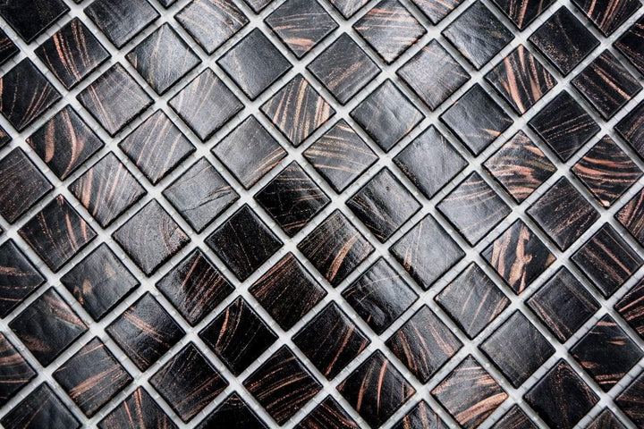 Mosaikfliese Glasmosaik Schwarz Kupfer changierend schimmernd Küchenrückwand Duschwand | 10 Mosaikma