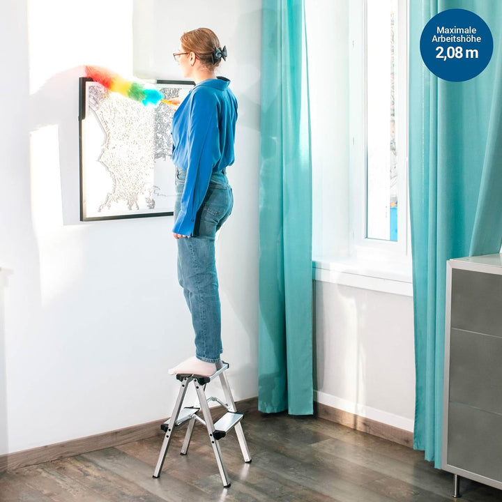 HOSTRÖM Trittleiter Klapptritt 2 Stufen HOMILIX, kleine klappbare Trittleiter, Aluminium, kompakt un