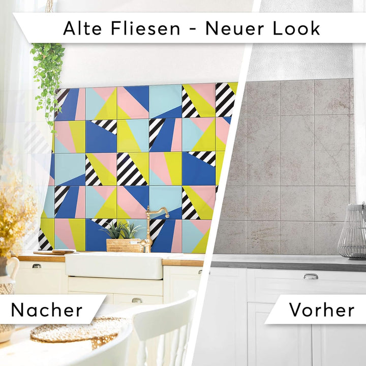 50 Stück Fliesenfolie für Küche und Bad 10x10 cm - Mosaikfliesen, Fliesensticker - Stickerfliesen, F