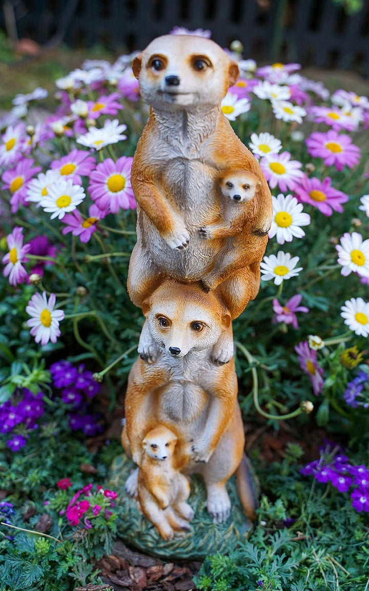 Kremers Schatzkiste Erdmännchenfamilie Figur Gartenfigur 36 cm Meercat Tierfigur