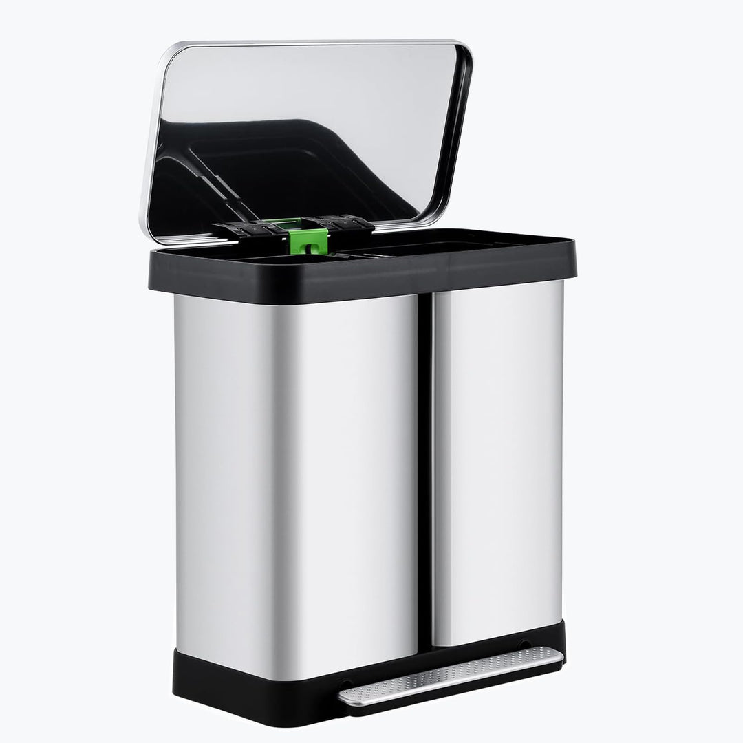 Mülleimer Küche 2 x 36 L aus Edelstahl, 2 Fächer Treteimer mit Softclose-Deckel, Abfalleimer mit Rut