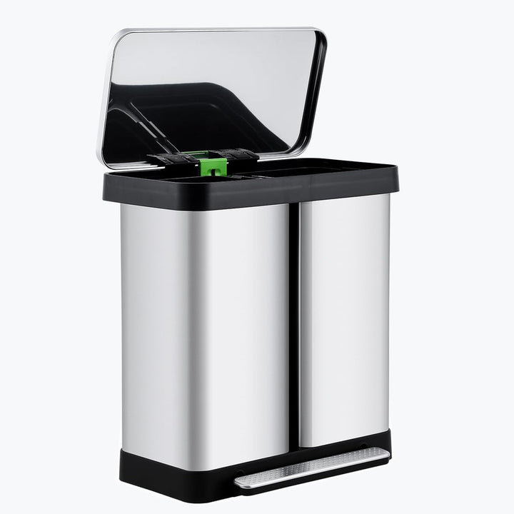 Mülleimer Küche 2 x 36 L aus Edelstahl, 2 Fächer Treteimer mit Softclose-Deckel, Abfalleimer mit Rut