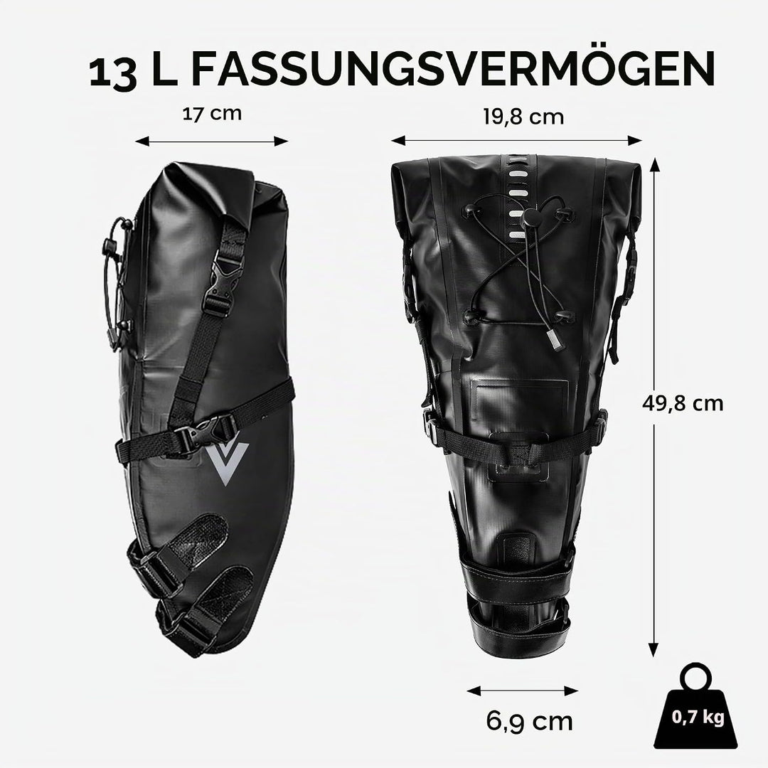 wasserdichte Fahrrad-Satteltasche - 13L Rollverschluss Fahrradsatteltasche Unter Sattel Aufbewahrung