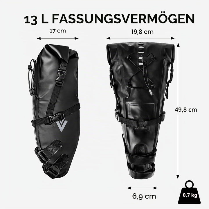 wasserdichte Fahrrad-Satteltasche - 13L Rollverschluss Fahrradsatteltasche Unter Sattel Aufbewahrung