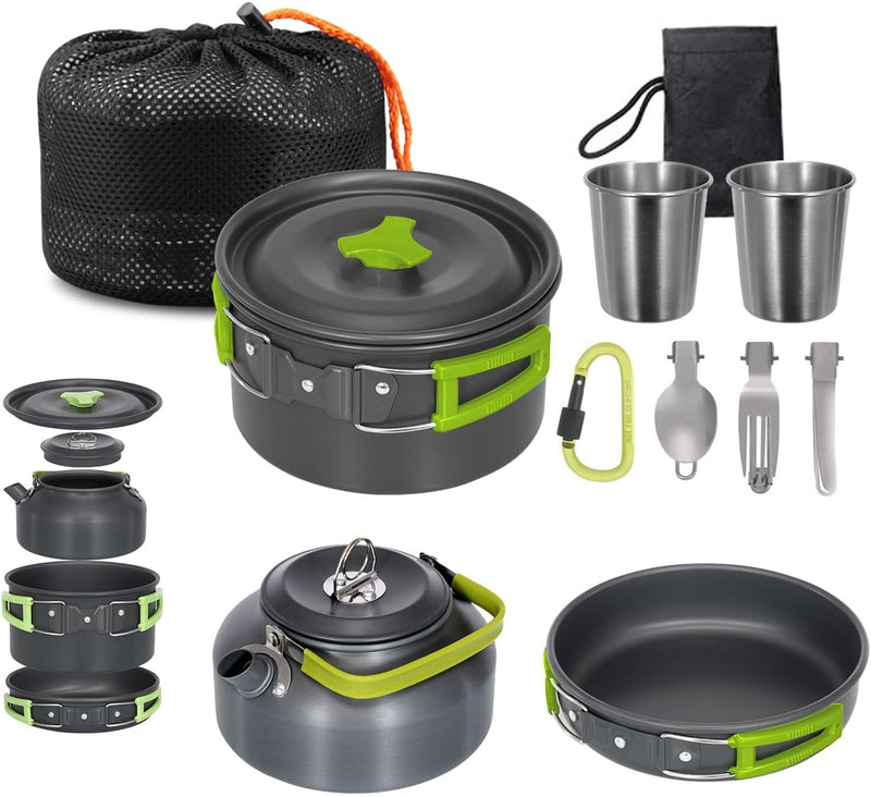 Lixada Camping Kochgeschirr Set Leichte Camping Topf Aluminium Pan Kettle Cups Löffel Gabel Cutter f