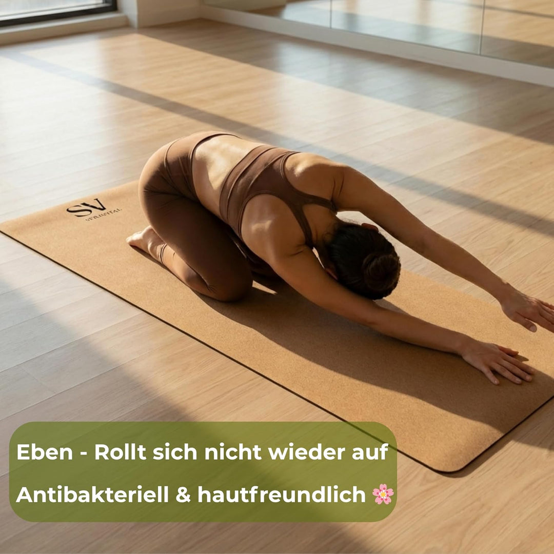 Kork Yogamatte hochwertig 183×68×4,5 mm – Feiner Naturkork & Naturkautschuk – extra breit, rutschfes