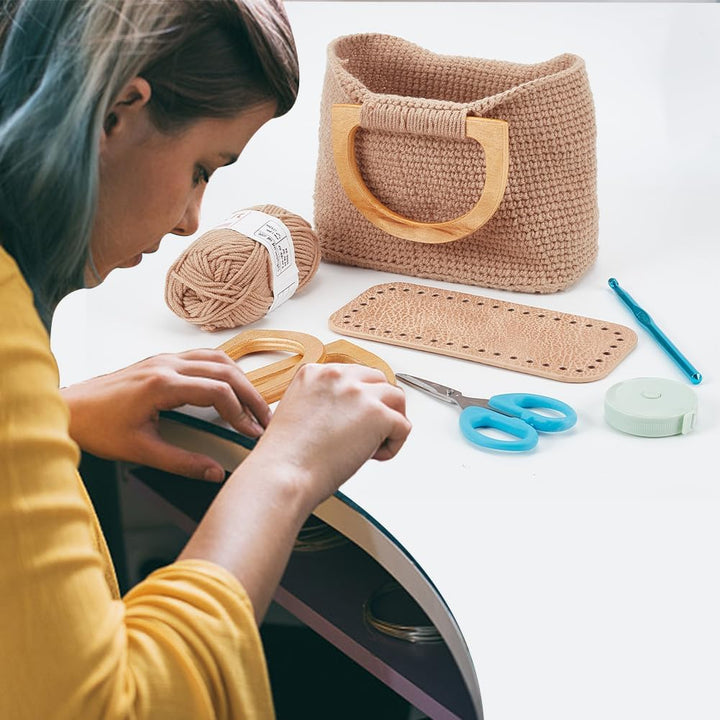FREEBLOSS Häkelset Handtaschen Bastelset Häkelanfänger Set mit Anleitung Häkeltaschen Set mit Lederb