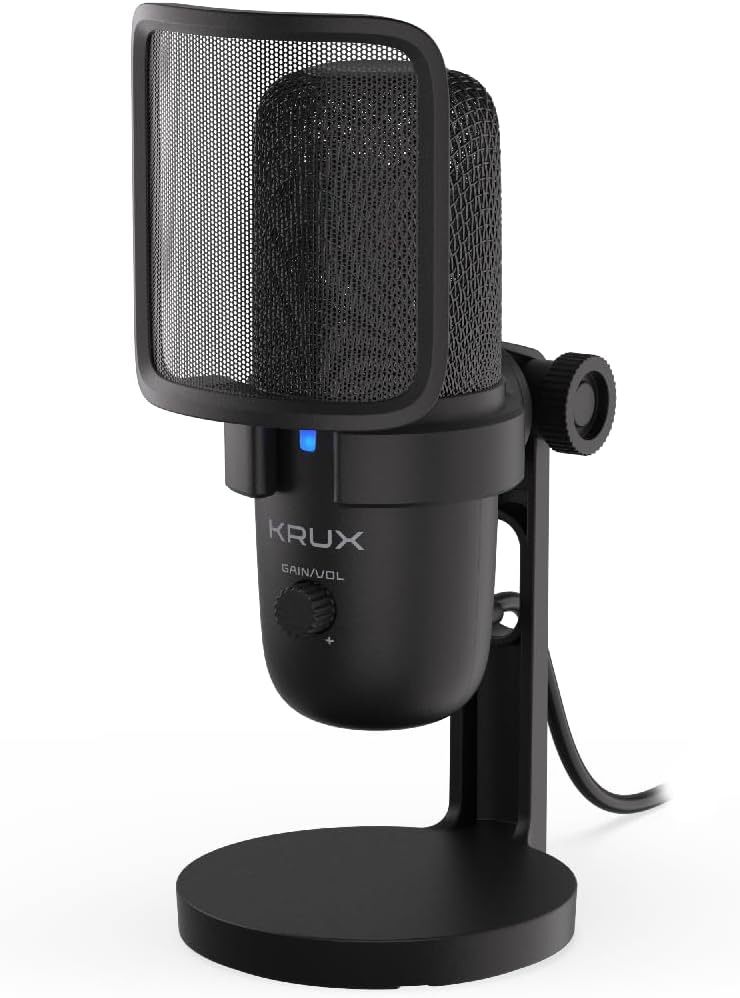 KRUX Emote, Computermikrofon auf Ständer, Zwei Popfilter, Gain-Regler, 2 m langes USB-Kabel Typ C, Z