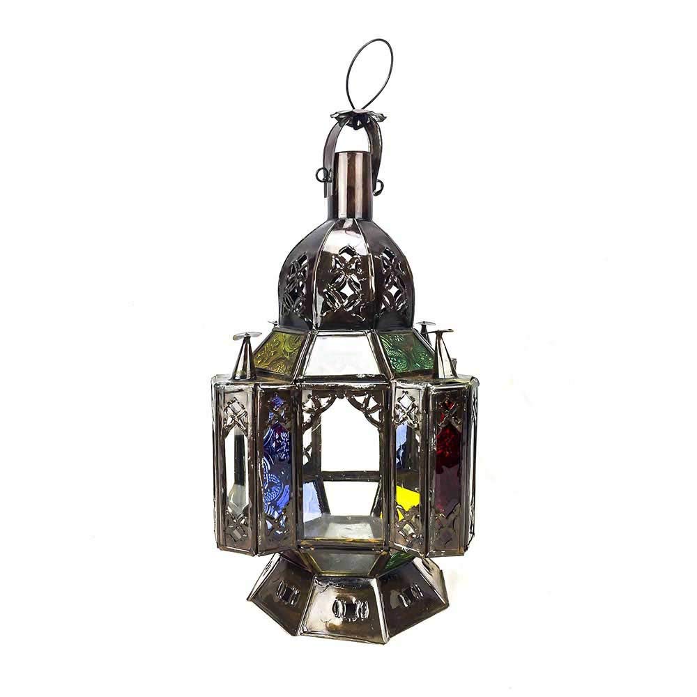 Marokkanische Laterne aus Glas und Metall, handgelocht, 35 cm