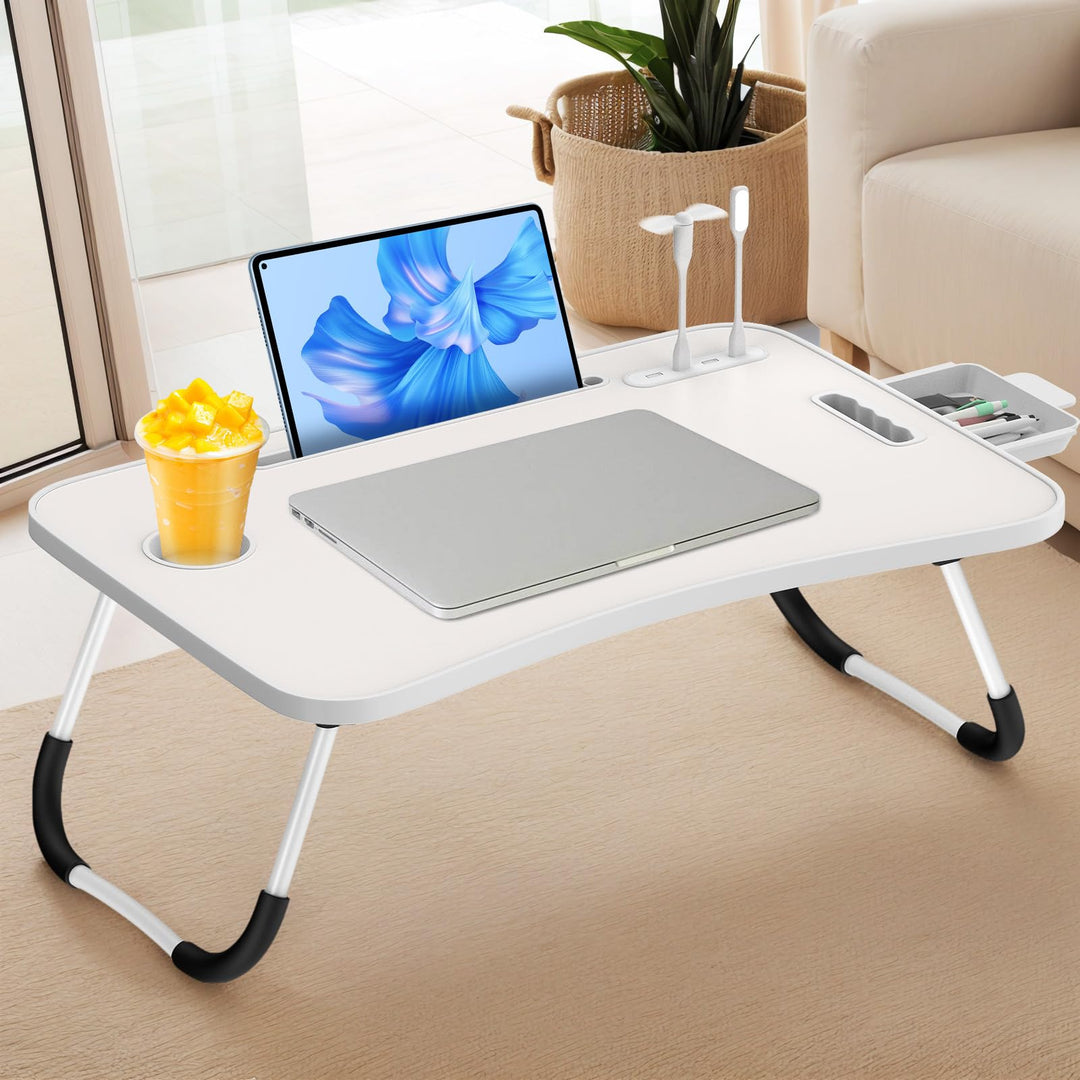 Huracan Laptoptisch für Bett, Laptop Ständer Betttisch Klappbarer, Tragbares Lapdesk mit Schublade,
