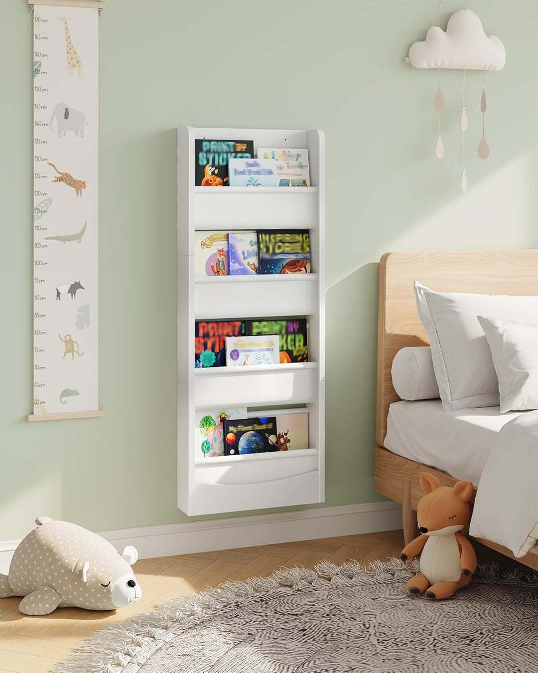 CHOEZON Kompaktes Bücherregal Kinder, 4-stufiges Regal, Montessori Kinderregal, Wandregal, Stoff-Org