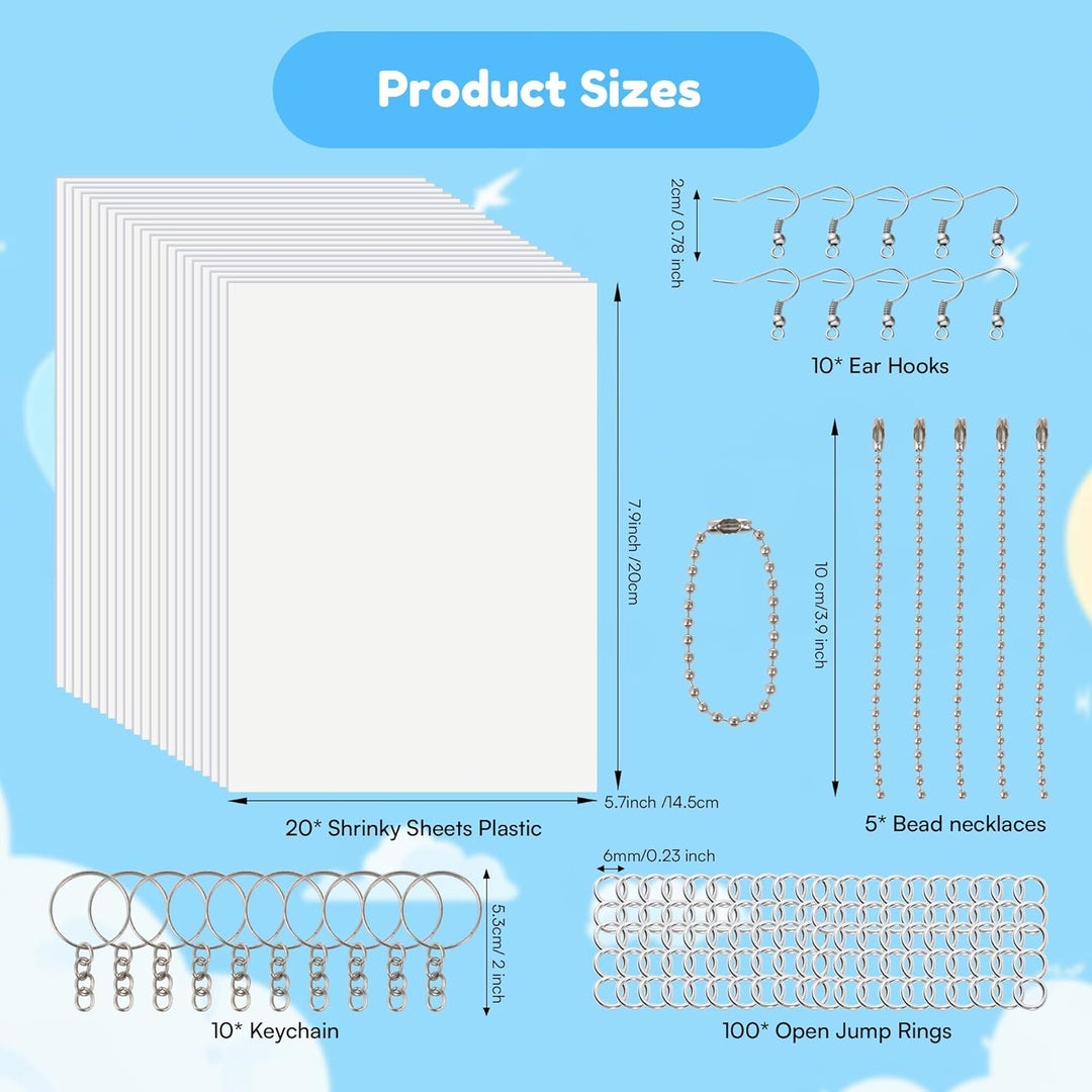 Auihiay 145 Stück Wärmeschrumpf-Plastikfolien-Kit Enthält 20 Stück Schrumpfpapier mit 125 Stück Schl