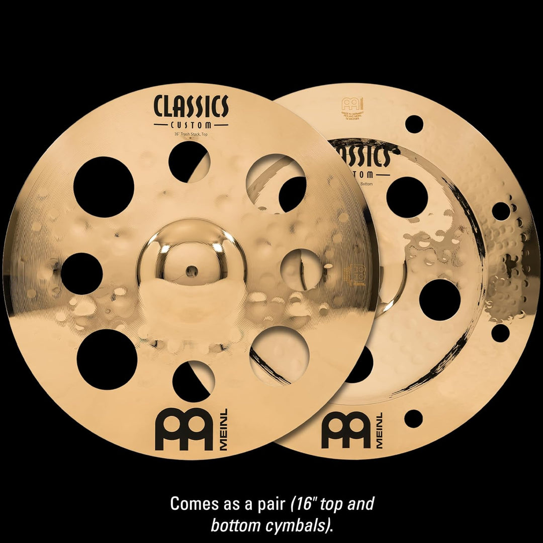 Meinl Cymbals Classics Custom Brilliant Trash Stack 16 Zoll (Video) Schlagzeug Becken mit Löchern –