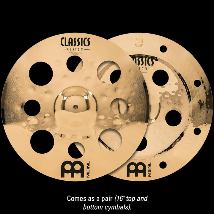 Meinl Cymbals Classics Custom Brilliant Trash Stack 16 Zoll (Video) Schlagzeug Becken mit Löchern –