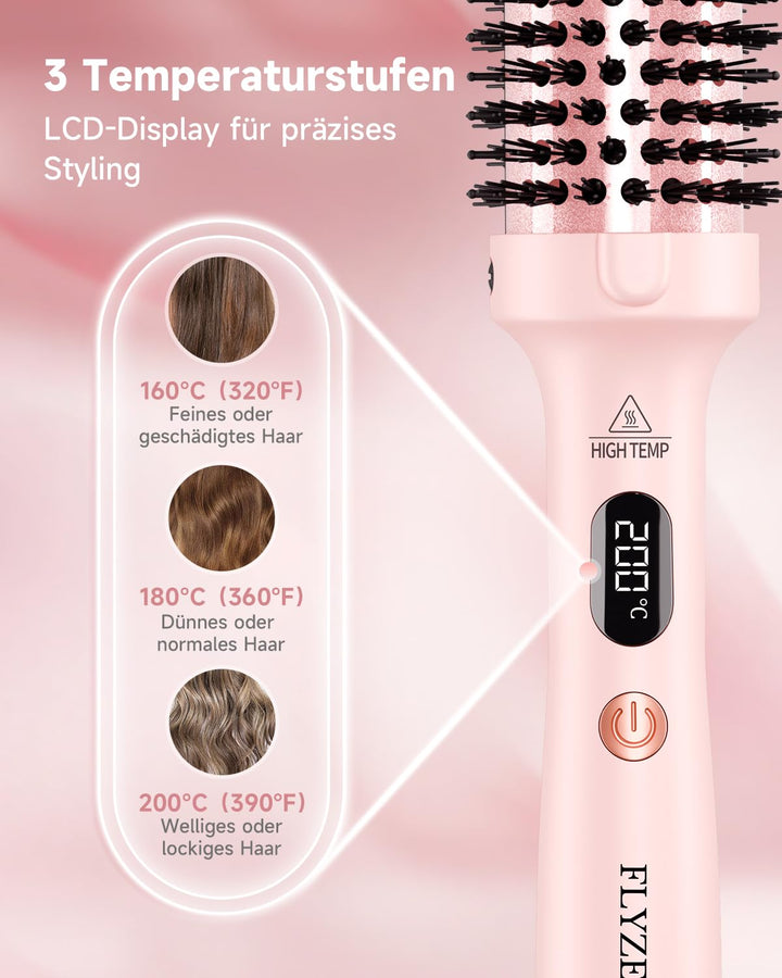 Thermobürste FLYZEMAA, Thermal Brush 38mm - Runder Heizkamm für natürliche Locken und glatteres Haar