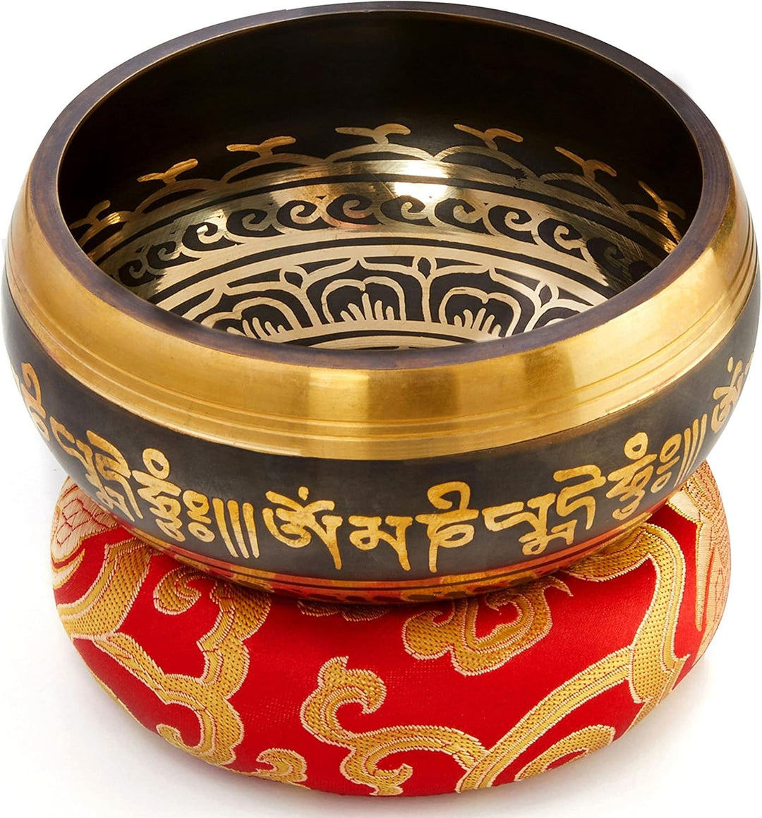 Tibetische Klangschale Set, mit Klöppel und Klangschalenkissen in Loktapapier Geschenk-Box. Singing