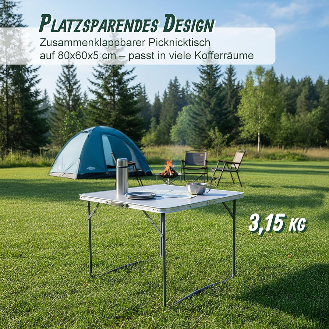 Relaxdays Campingtisch, Faltbarer Beistelltisch, HBT 68,5 x 80 x 60 cm, Camping & Picknick, Klapptis
