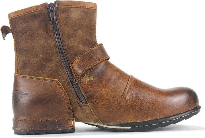 COWSDELLA Herren Stiefel aus Leder Rindsleder mit Gummisohle Biker Motorrad Boots mit Reissverschlus