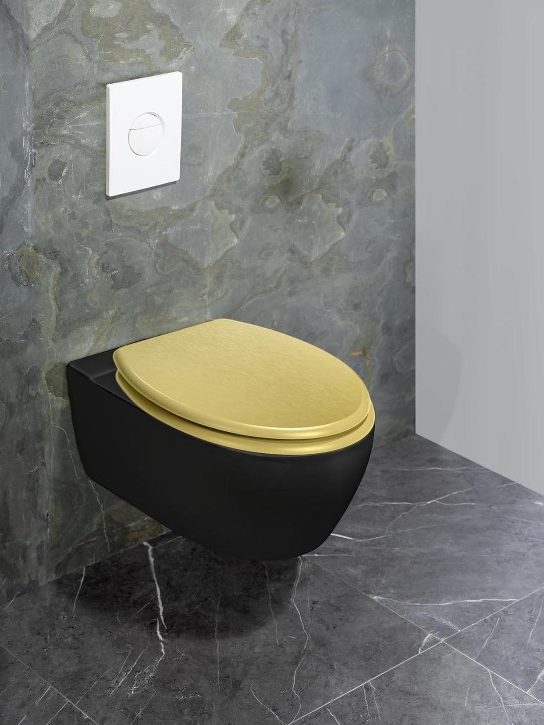WENKO WC-Sitz Aldeno Gold matt, Toilettensitz aus MDF mit Edelstahl-Befestigung, foliert, dezente Ho