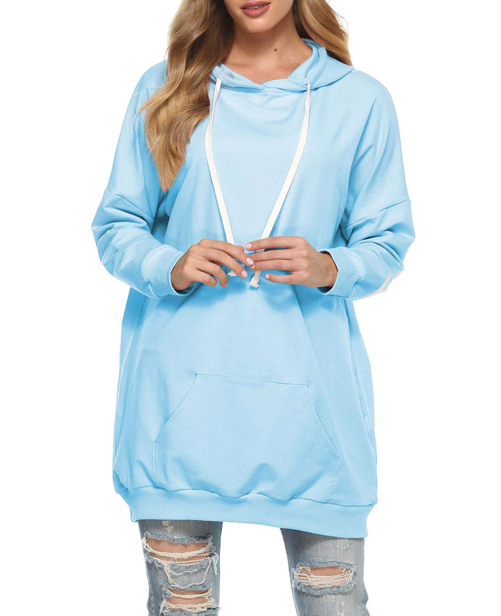 Famulily Damen Oversized Hoodie Kleid Baumwolle Lang Sweatshirt mit Kapuze Einfarbige Kapuzenpullove