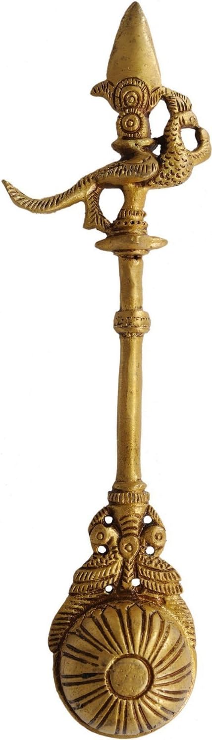 Purpledip Parrot Aarti Hawan Brass Spoon, Indian Gift Item (10218)