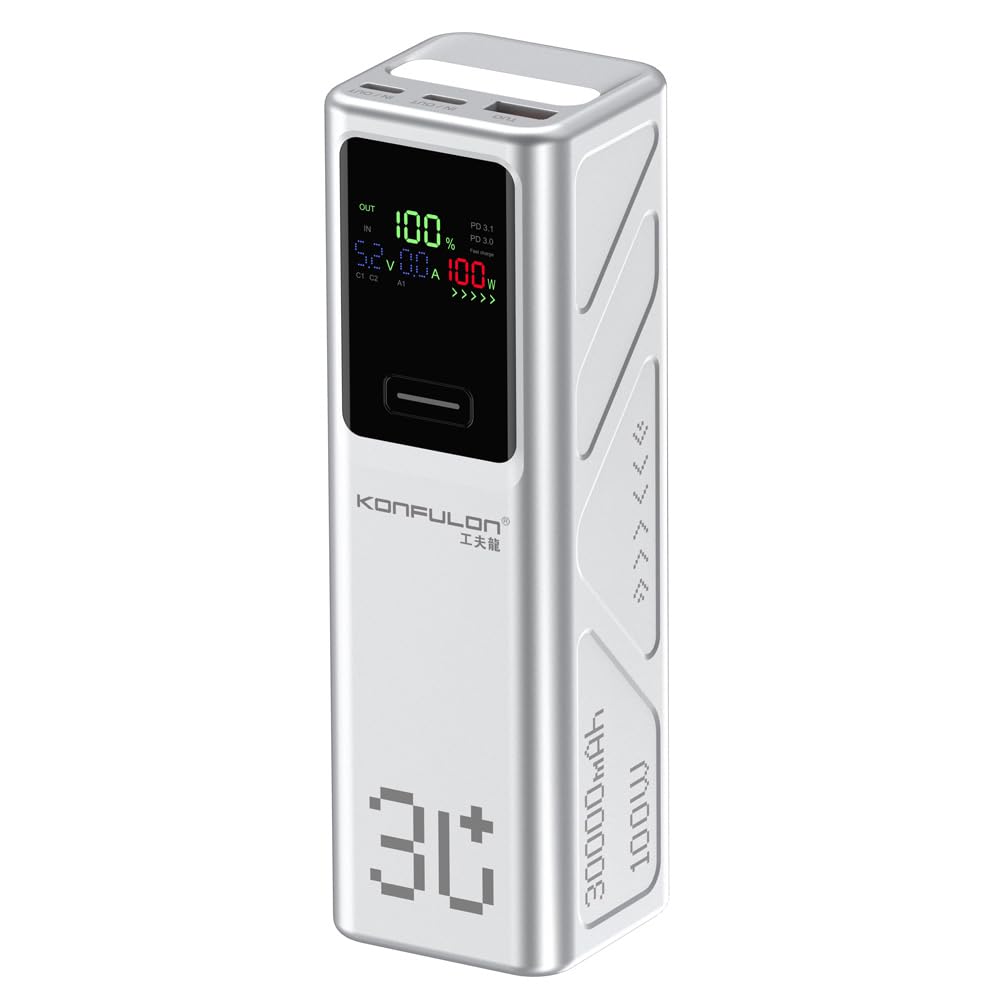 Powerbank 30000mAh – 100W Schnellladefunktion, 3 Ausgänge (2× USB-C & 1× USB-A), LED-Display – Für S