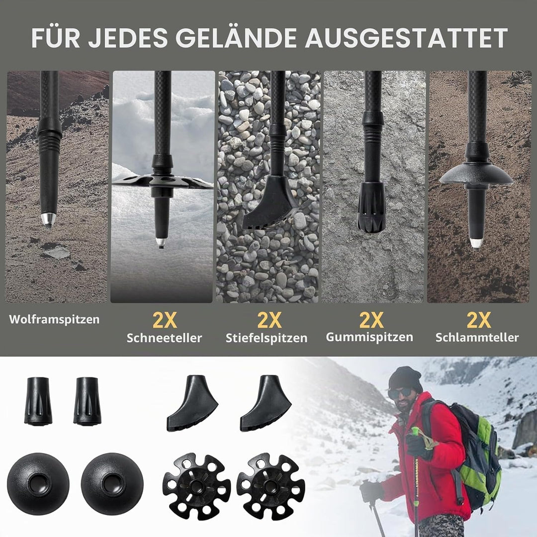 BISINNA Wanderstöcke faltbar Carbon mit Korkgriff Ultralleicht (ab 234g) I Nordic Walking Stöcke Dam