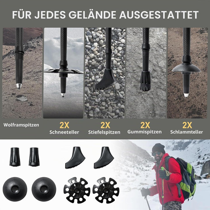 BISINNA Wanderstöcke faltbar Carbon mit Korkgriff Ultralleicht (ab 234g) I Nordic Walking Stöcke Dam