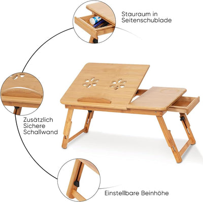 Laptoptisch für Bett, Multifunktion Bambus Beistelltisch Höhenverstellbar Betttisch Computertisch Fr