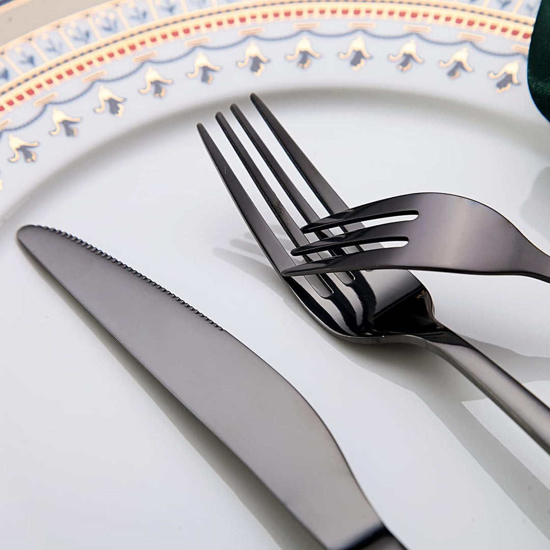 Berglander Besteck-Set schwarz 30-teilig, stabiles Edelstahl-Besteck-Set schwarz titanbeschichtet Be