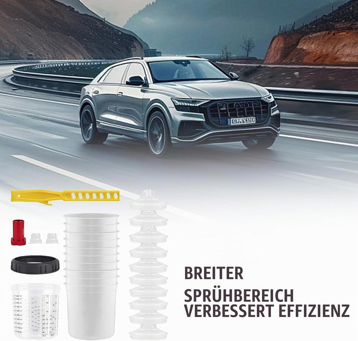 Farbmischbecher Lackmischbecher Kit: Lackmischbecher Deckel und Linersystem mit 10 600ML Bechereinsä
