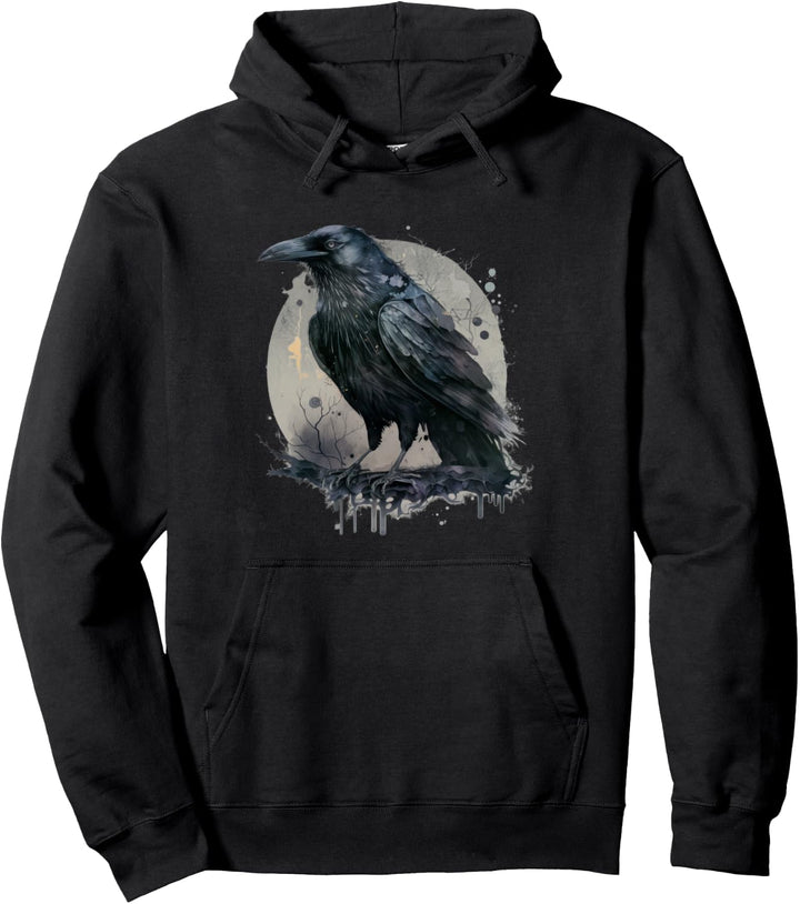 Schwarze Krähe bei Vollmond Pullover Hoodie