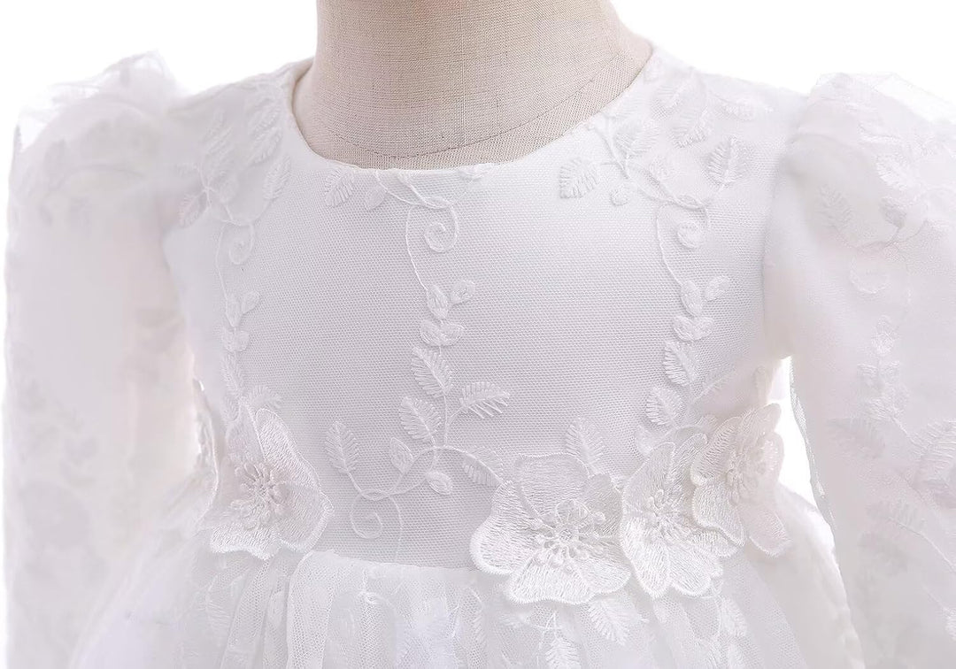 Leideur Baby Mädchen Taufe Kleid Lange Segenskleider Weiss Formale Brautkleider für Neugeborene, 3-6