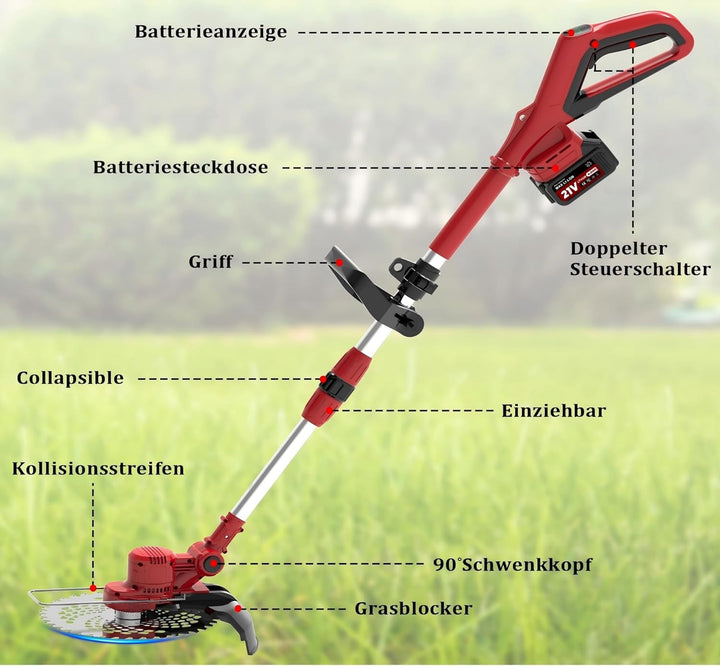 21 V Rasentrimmer mit Akku for Makita, Rasentrimmer mit Unkrautbürste. 750w Bürstenloser Motor, 180°